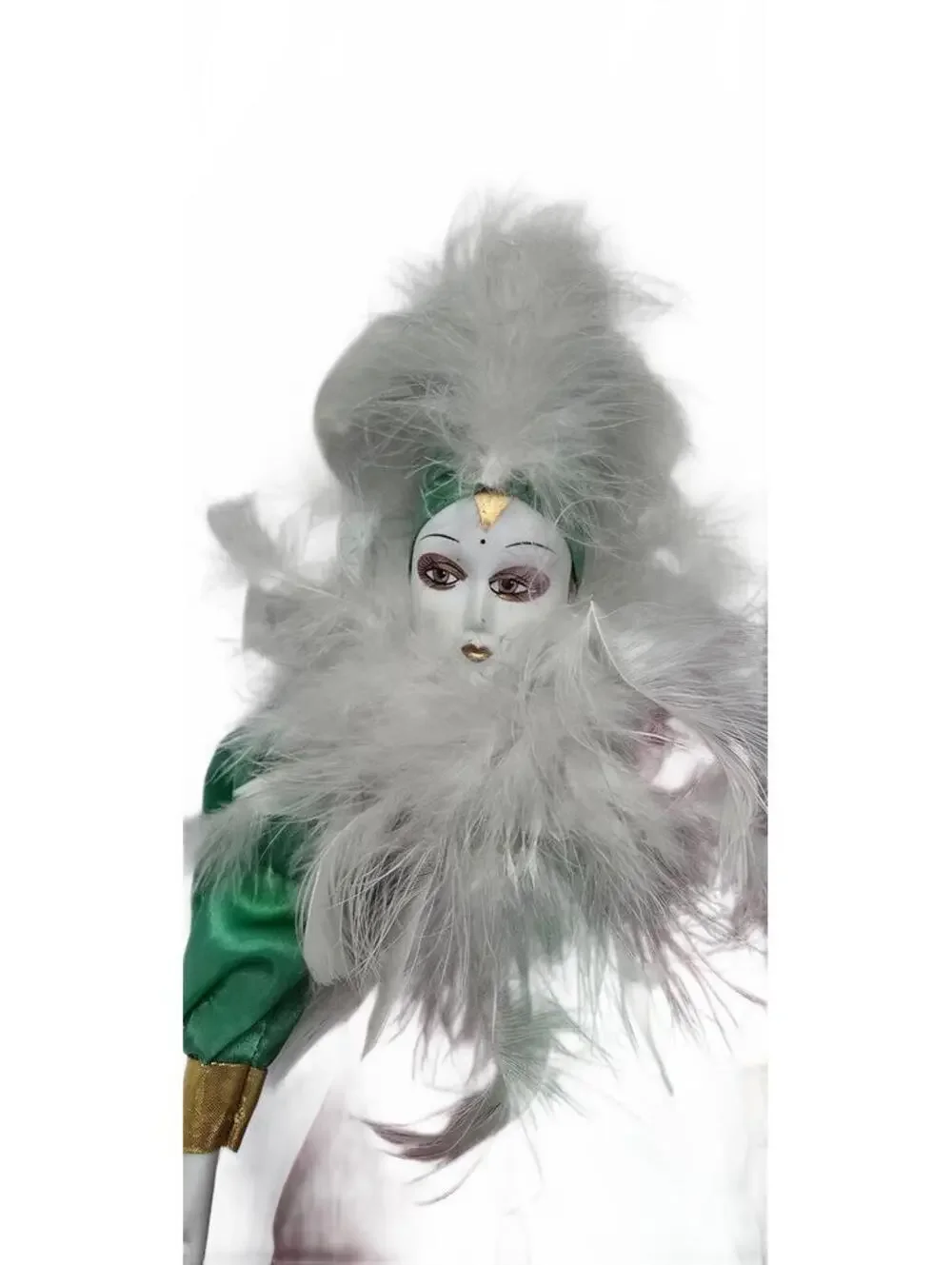 Vintage Porcelain Harlequin Clown Doll with Feathered Collar